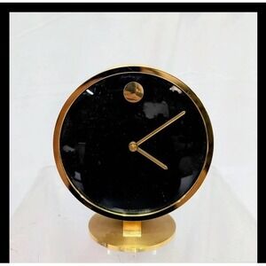 Howard Miller Nathan Horwitt Museum Watch Desk Clock MCM Brass Black Germany